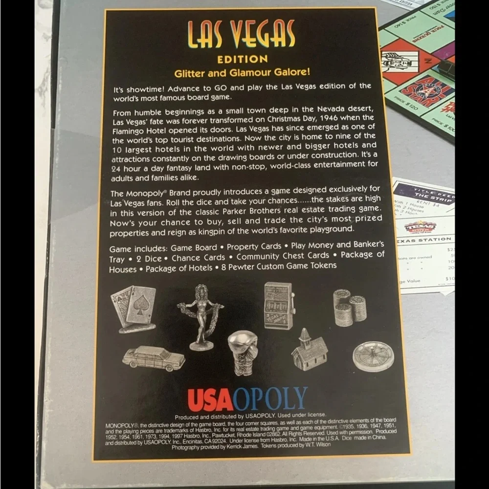 Monopoly Las Vegas Edition 1997 Complete Show Girl Pewter Tokens VTG